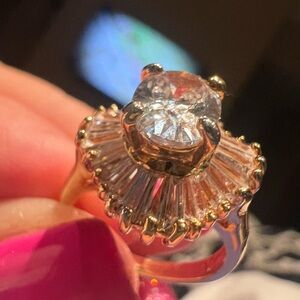 Beautiful Sterling 💎💛 Silver Gold Plated 💛💎CZ Cocktail Ring Size 6 Signed
